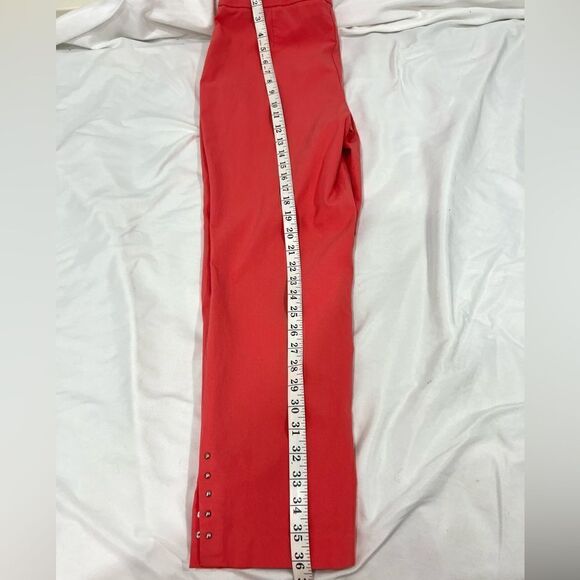 Roz & Ali coral cropped stretch capri pants side slits with gold studded size 12 - Picture 9 of 10
